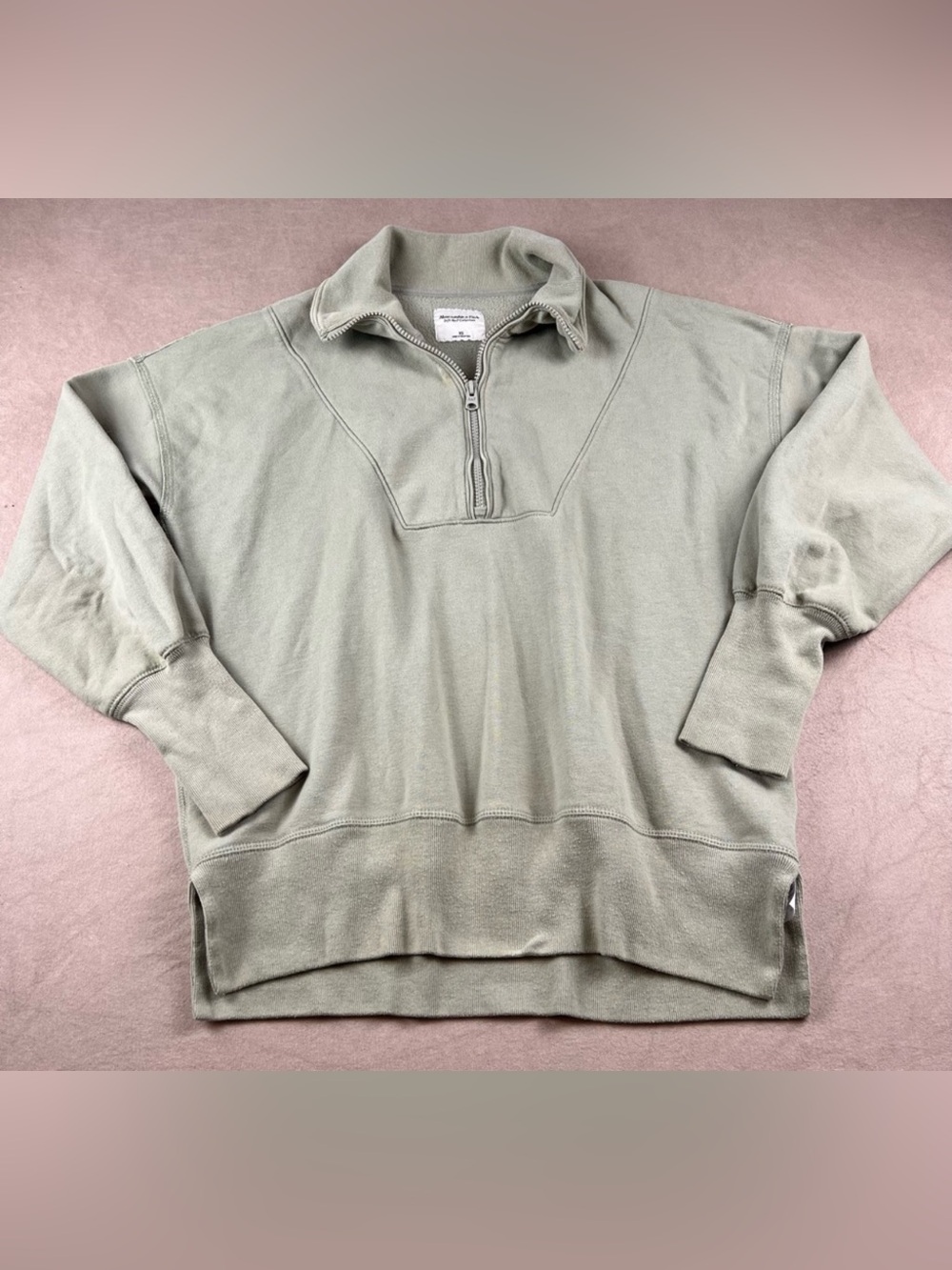 ❤️ 3/$25 Abercrombie and Fitch XS Womens Quarter-Zip Sweatshirt Green Gray (B4)